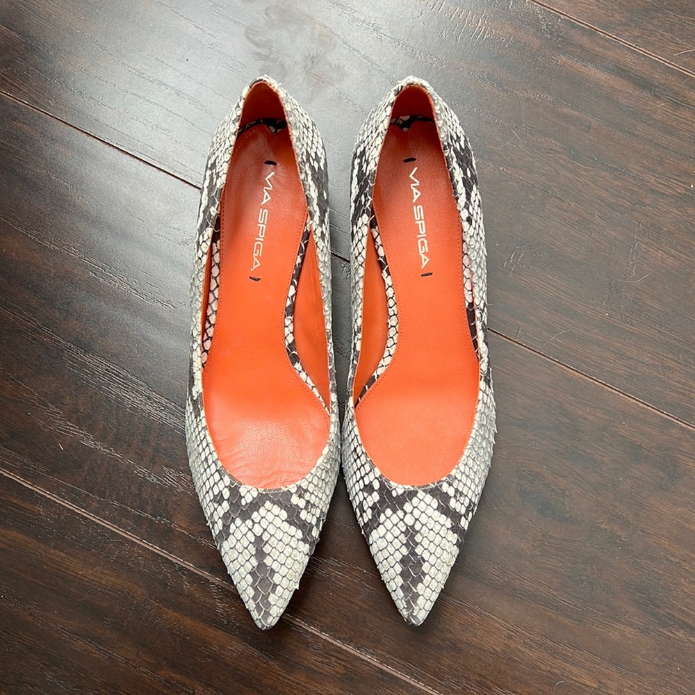 Via Spiga | Snake skin black and white little heeled shoes